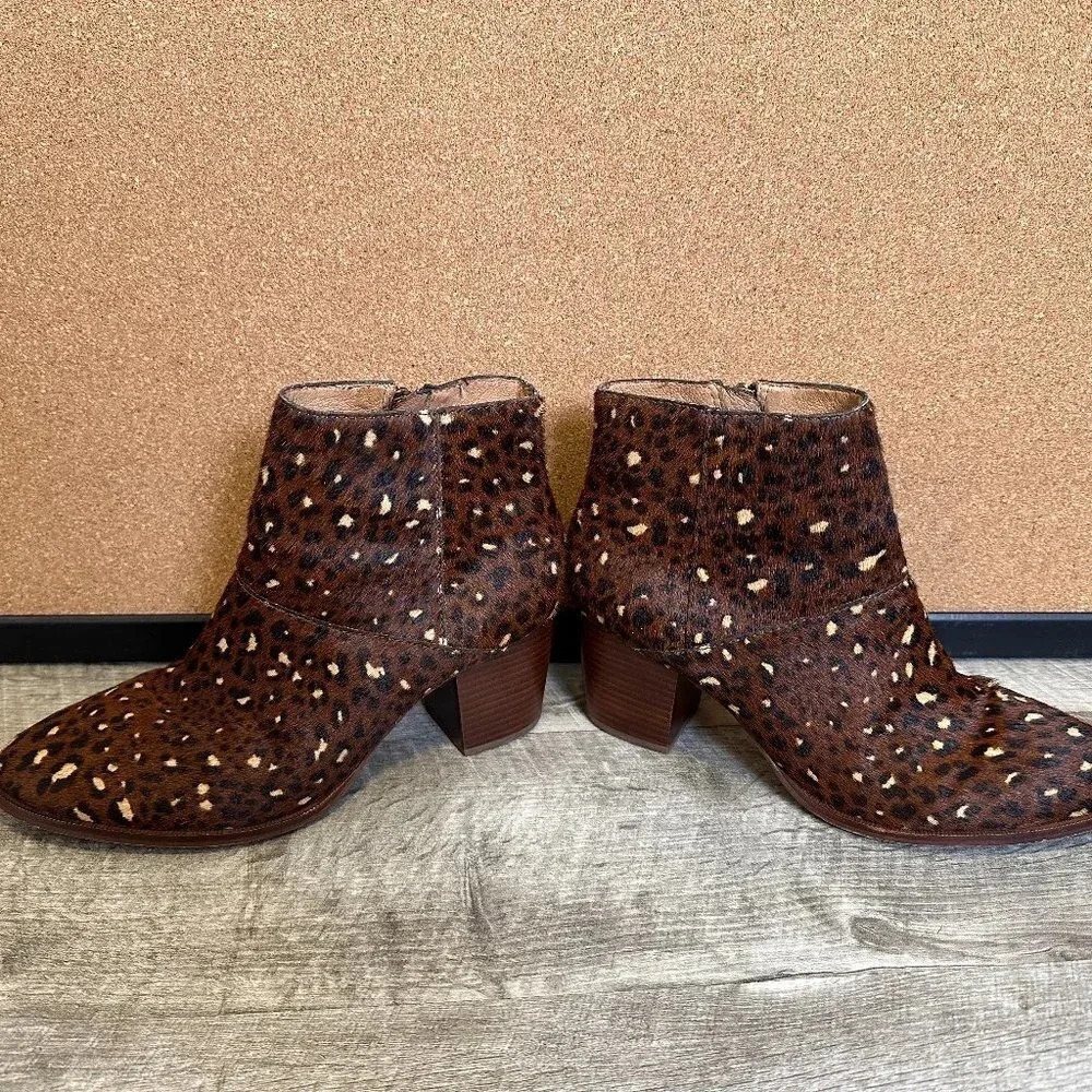 MADEWELL The Rosie Ankle Boot in Rich Brown Leopard Calf Hair size 8.5